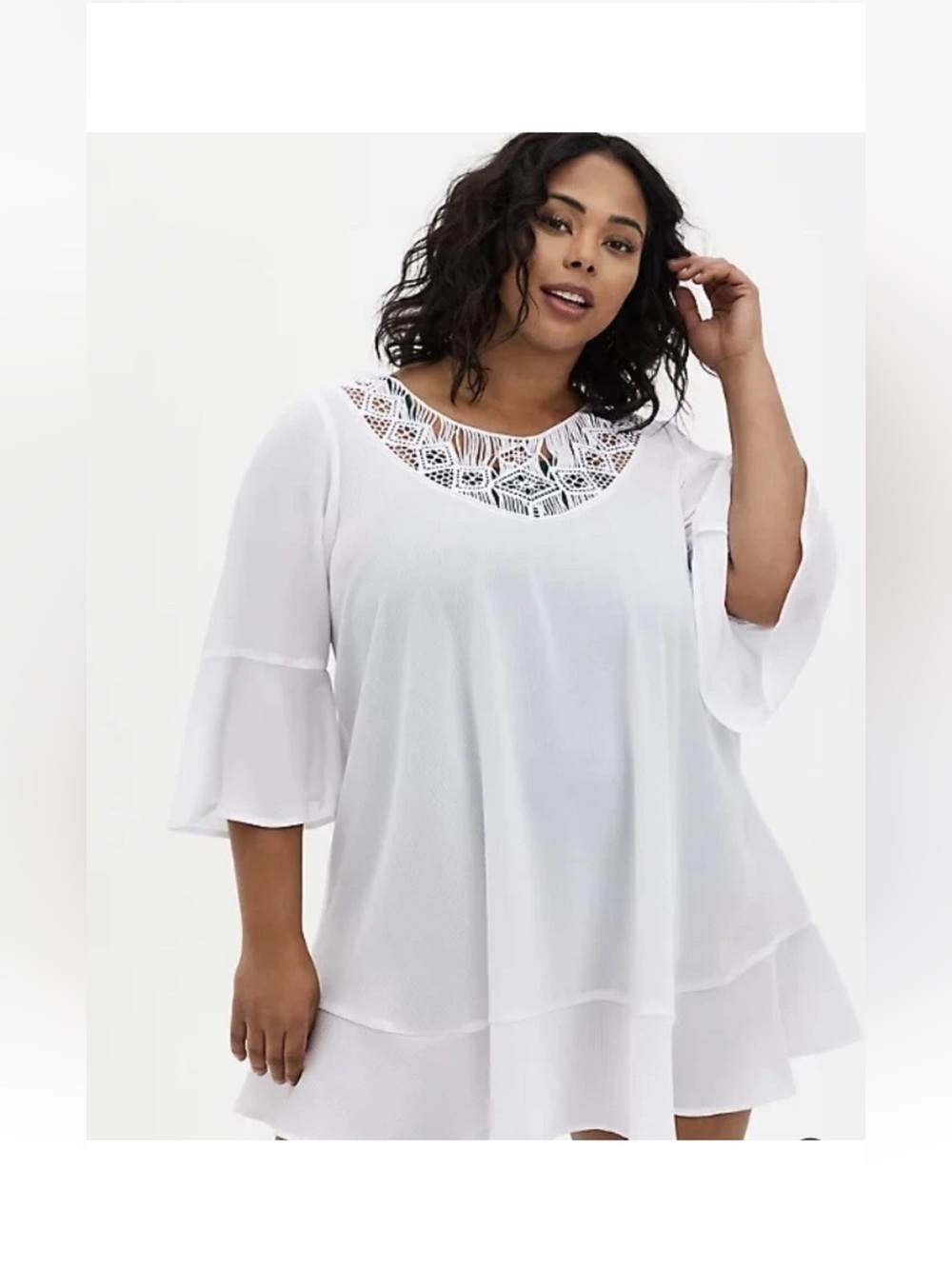 Torrid White Crinkle Gauze Open-Back Macrame Cover Up 1X 14-16 NWT
